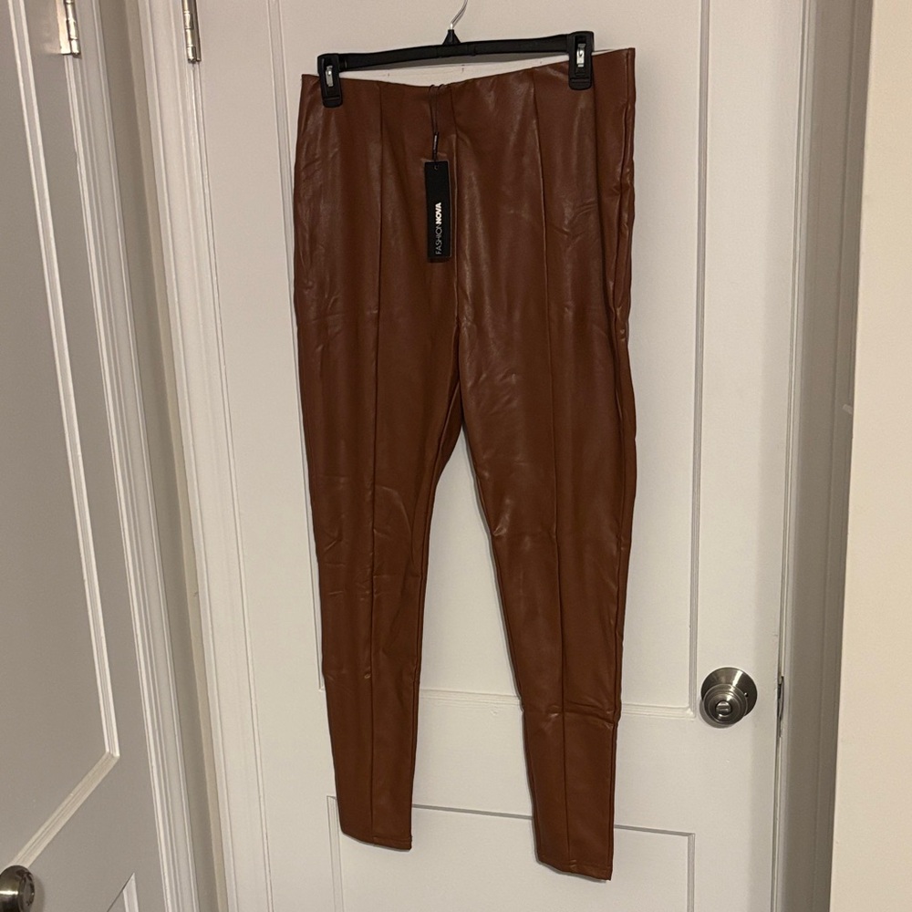 Fashion Nova Faux Leather Leggings in Brown
